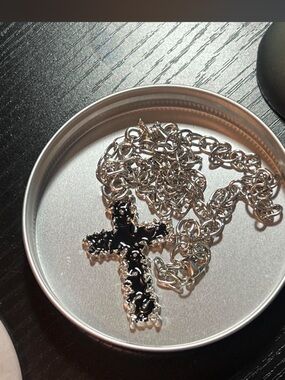 Sterling-Look Black Cross Pendant Necklace